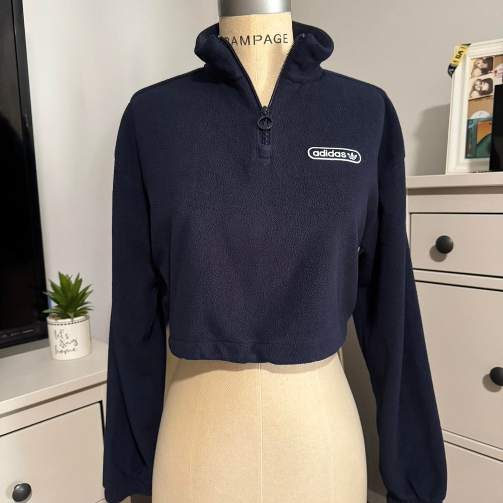 Adidas Originals Cropped Fleece Athletic League Sweatshirt Navy Women's XS